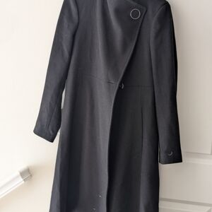 Black Charcoal Calvin Klein Wool Asymmetrical Wrap Coat – Size Large